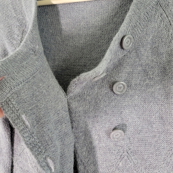 FRENCH CONNECTION Babysoft Ballon Sleeve Cardigan Sz Small Gray Round-Neck - Picture 4 of 12